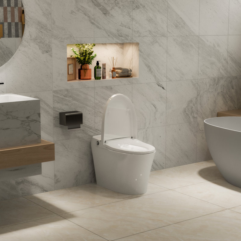 PineLn Smart Toilet Bidet Dual Flush Toilet 1/1.28 GPF,Foot Sensor Flush,Night Light,Self-Cleaning Nozzle