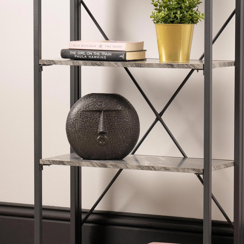 Textured Ceramic Vase for the Living Room, Round Face Design Decorative Vase, Black, 21.2cm H x 24.2cm W x 13.3cm D