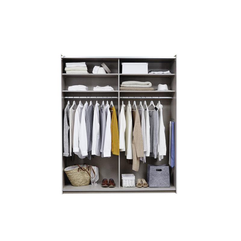 Santiago Wardrobe with Mirror and Three Different Equipment Options, 210cm H x 175cm W x 59cm D, White with Mirror