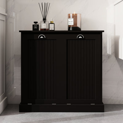 Black E1 Laundry Cabinet, Two Compartments, Painted, Removable Bags, 100-Pound Load Capacity, Assembly Required At Home With Drill Organizer Cabinet - Painted Exterior