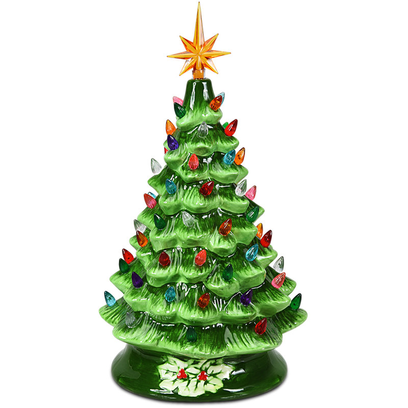 Arbre de Noël en céramique peint à la main Prelit, H 15 po x l 8,5 po x P 8,5 po