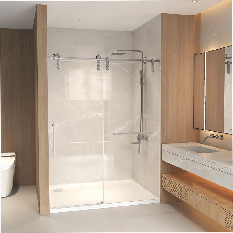 Porte de baignoire coulissante sans cadre avec verre trempé transparent et acier inoxydable, noir mat, 50-54 /, Noir mat