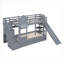 Platform Bunk Bed Twin Over Twin Castle Style With Slide, 2 Drawers 3 Shelves, Solid Wood, Classic Grey