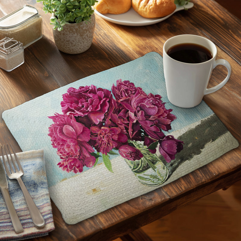 Napperon fleurs bleues | Pivoine fuchsia