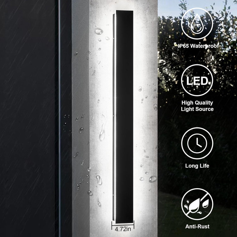 24" Modern Black LED Dimmable Waterproof  Linear Outdoor Wall Sconce for Exterior Porch or Garden, 23.6" H x 4.72" W x 1.7" D
