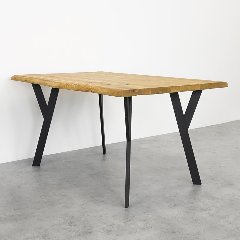 Uma Oak Solid Wood Top Metal Base Dining Table, Natural Wood, 90cm W x 140cm L