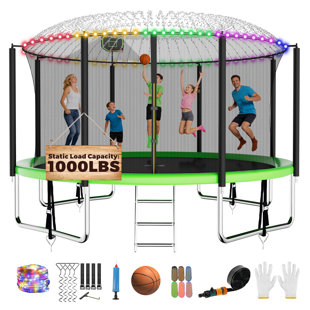 FIZITI 12ft Backyard Trampoline With Safety Enclosure, Basketball Hoop, Sprinkler,Outdoor Trampoline