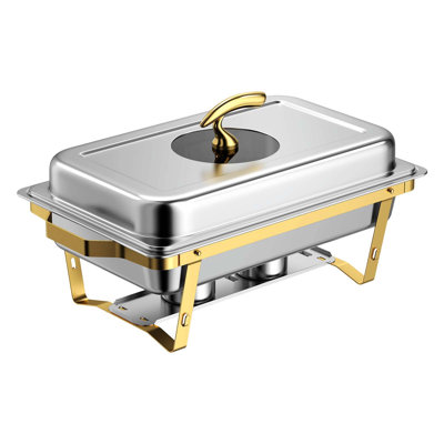 Stainless Steel Chafing Dishes, 9QT Buffet Servers with Glass Lids, Includes Full and Half-Size Pans, Fuel Holders, Tongs, and Glass Pads for Events and Gatherings