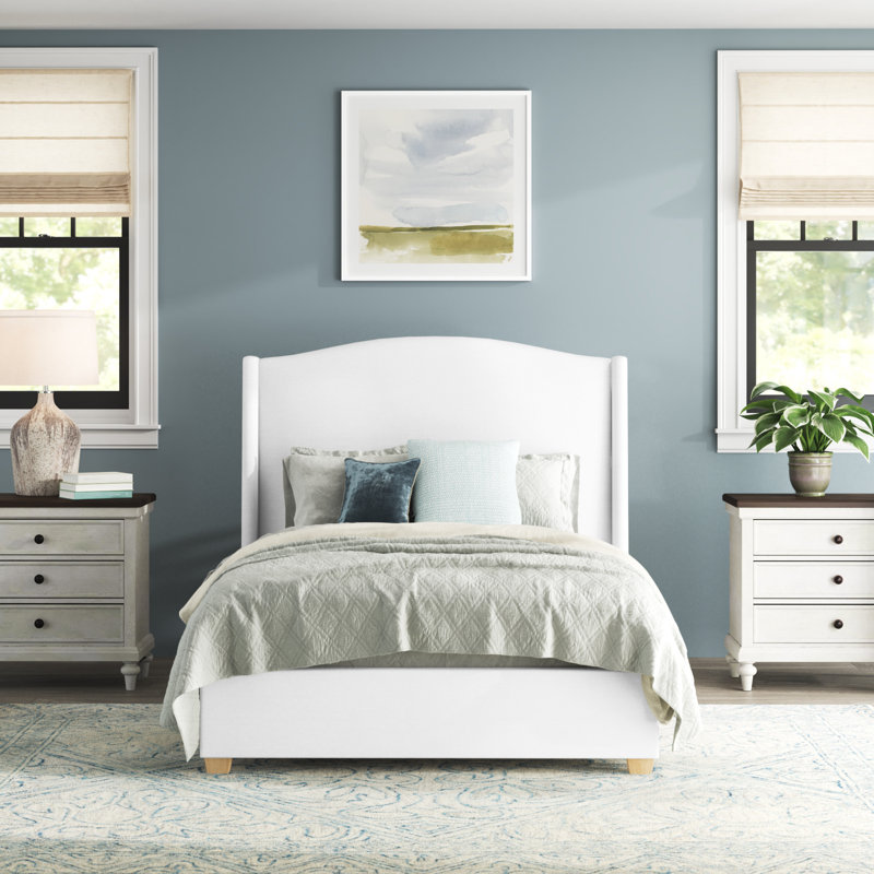 Allis Upholstered Wingback Bed, King, White Performance Twill