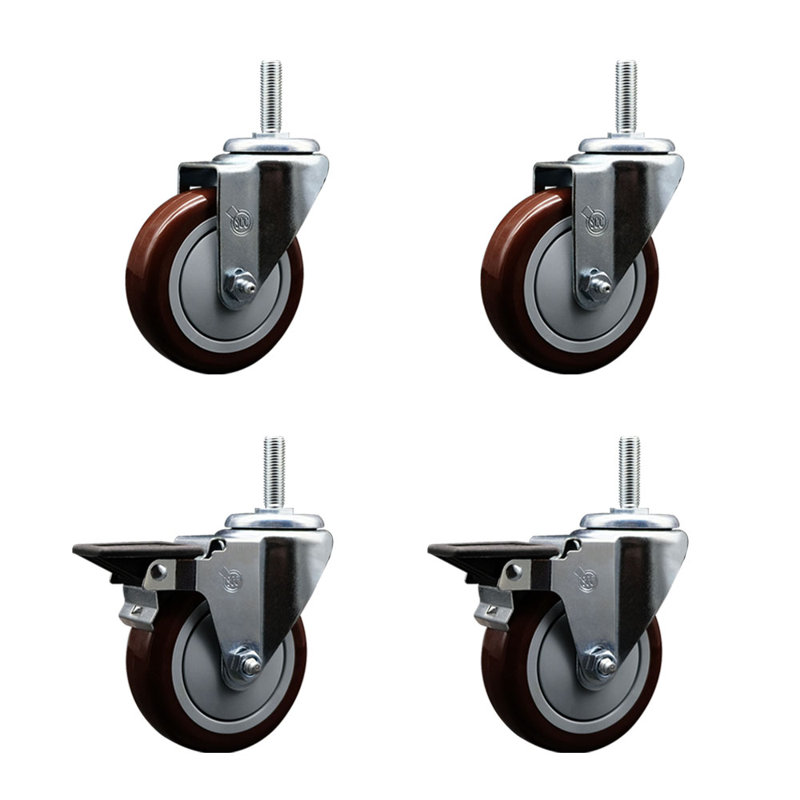 Polyurethane Wheel Swivel 3/8 Inch Threaded Stem Caster Set SCC
