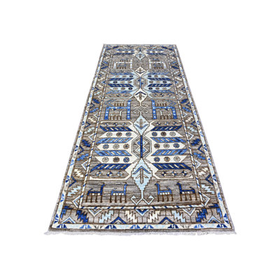 Tapis de couloir oriental en laine noué à la main gris 4 pi 1 po x 9 pi 10 po - MOA10288240