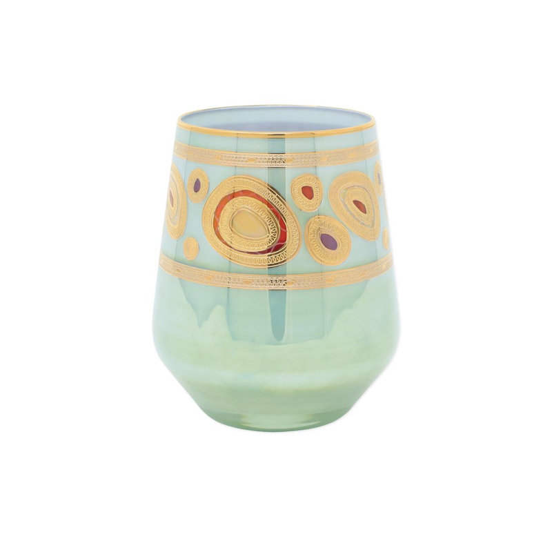 Regalia Stemless Wine Glass, Aqua/Gold/Orange/Purple