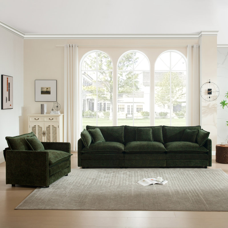  Ensemble de salon, canapé en chenille moderne, pour le salon, Vert