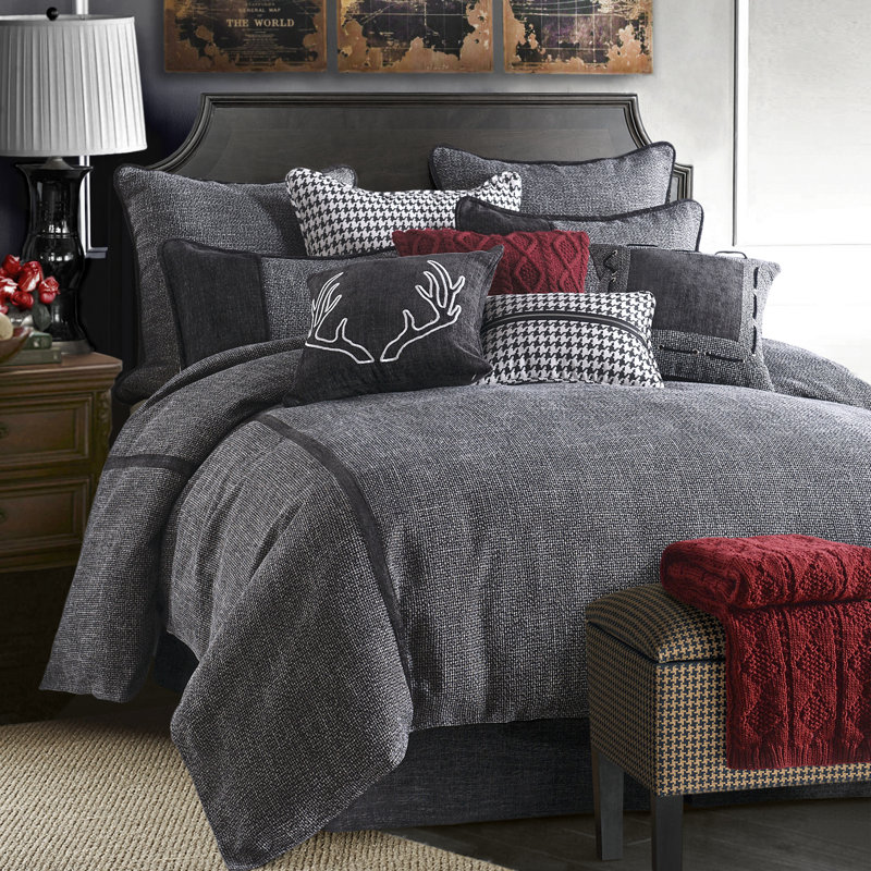Hamilton Gray Chenille Traditional Modern Rustic 4 Piece Comforter Set, King