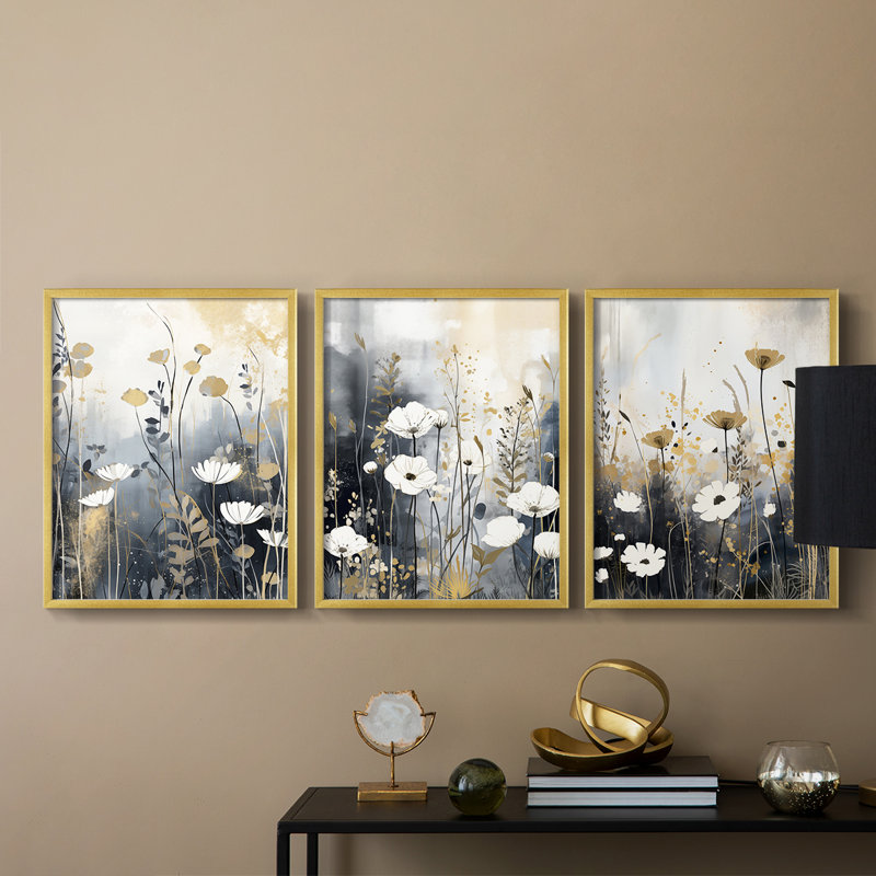 Étude florale série Cxxxxi - ensemble de 3 estampes giclées encadrées - prêt à