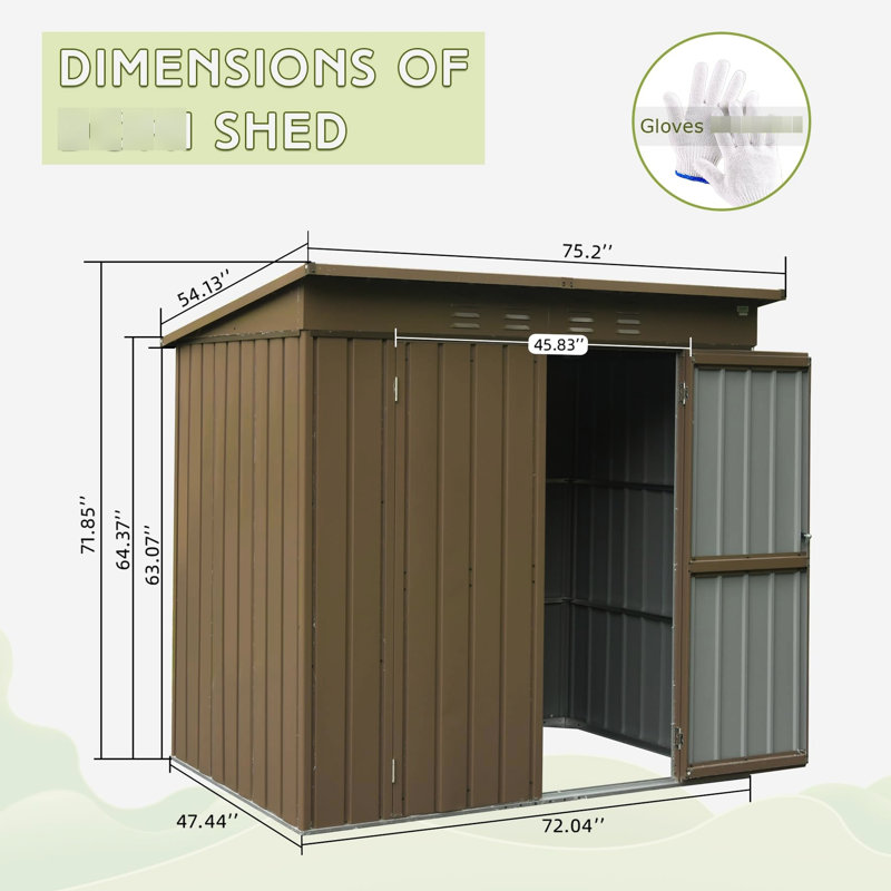 Outdoor Storage Tool House 6X4 Ft - Metal, Lockable Double Door, Waterproof, Sloping Roof, Ventilation, For Lawn Ventilation