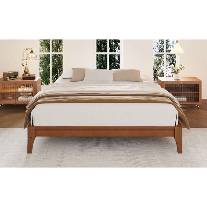 Structure de lit plateforme en bois de bambou sec de 12 po très grand, avec support en lattes de bois, aucun sommier requis, assemblage facile