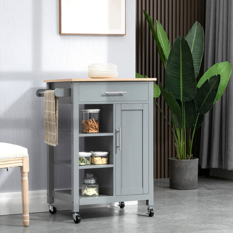 Kitchen Trolley Utility Cart on Wheels with Open Shelf Storage Drawer 69*48*89 cm MDF 1 Piece Utility Trolley Grey with Drawers