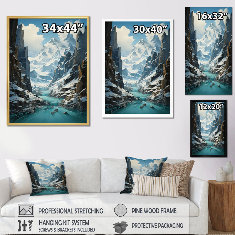 Glacier Glaciers Embrace - Landscape & Nature Canvas Prints, H 20 po x l 12 po, Cadre flottant doré