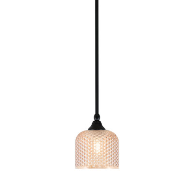 Oakridge Hung Mini Pendant Shown In Matte Black Finish With 6" Amber Textured Glass