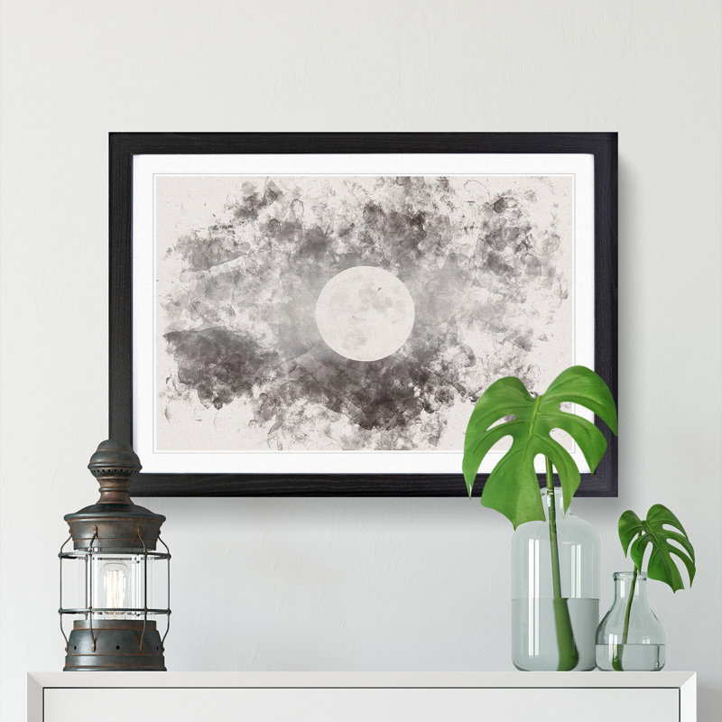 Full Moon at Dusk - Picture Frame Painting Print, 36cm H x 48cm W x 2cm D, Black Framed