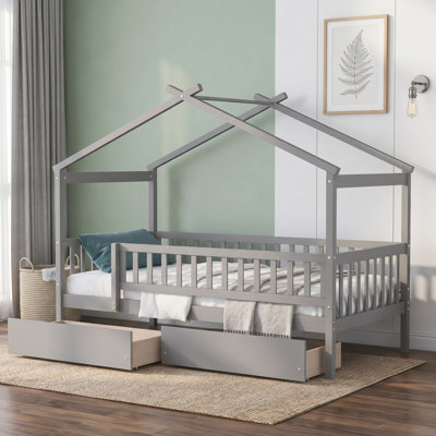 Lit simple en bois avec deux tiroirs