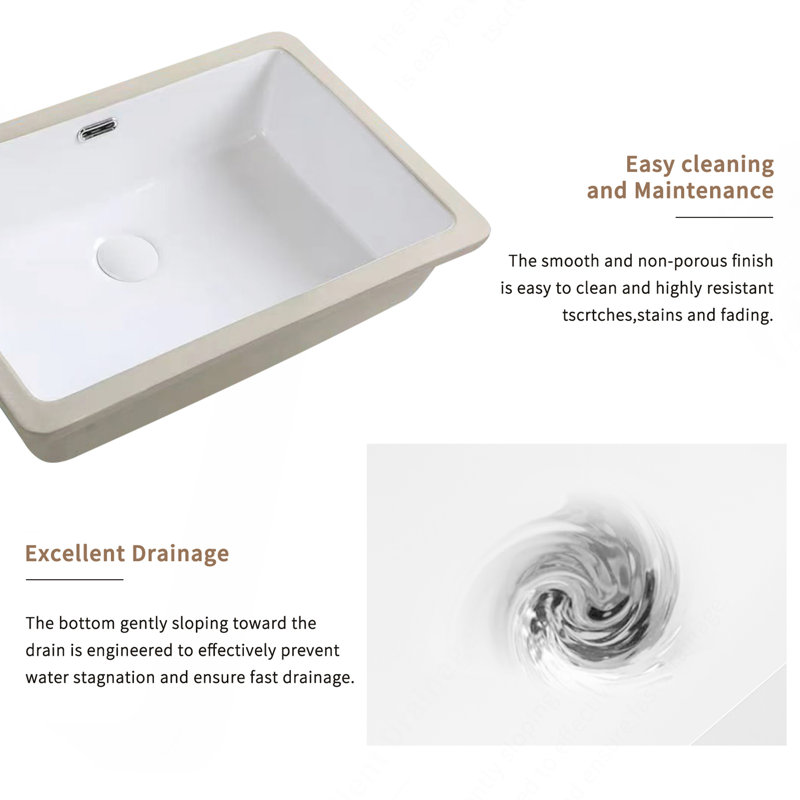 Rectangular Undermount Bathroom Sink -22 *15 inch Vessel Sink,Undermount Bathroom Sink Rectangle, White Ceramic Lavatory Vanity Basin with Overflow