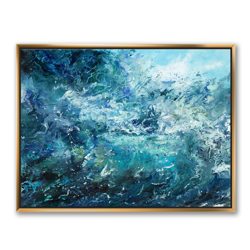 Balfor Wild Blue Ocean Waves V - peinture sur toile, H 36 po x l 46 po, Toile encadrée, Doré