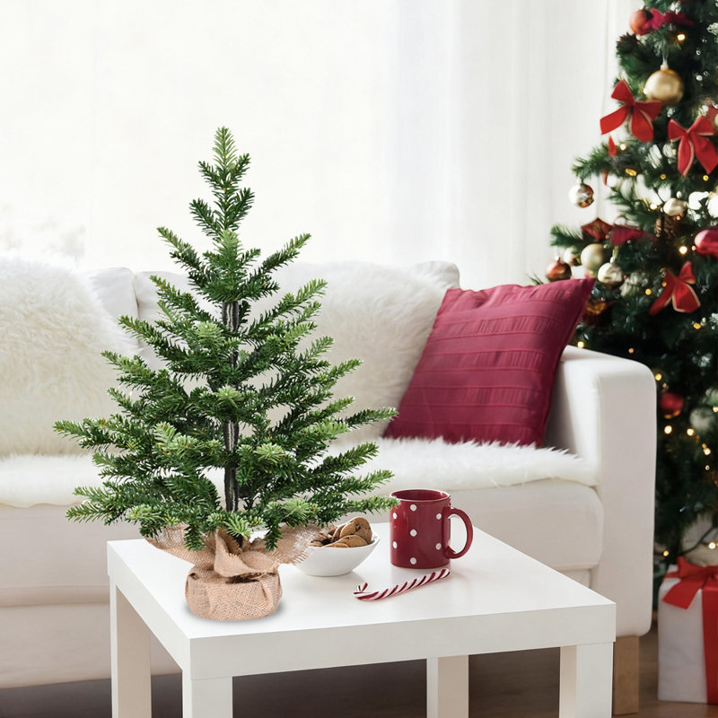 Arbre de Noël artificiel de bureau 2 pi avec base remplie de ciment en plastique, petites décorations de bureau pour les maisons, les bureaux, les dortoirs et les entrées