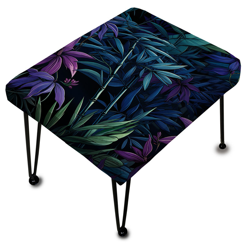 Bamboo Twilight Green & Purple Tropical Pattern - Tropical Rectangle Ottoman