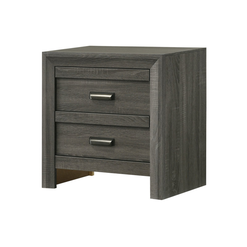1Pc Contemporary Nightstand End Table With Two Storage Drawers Rustic Gray Finish Bedroom Wooden Furniture