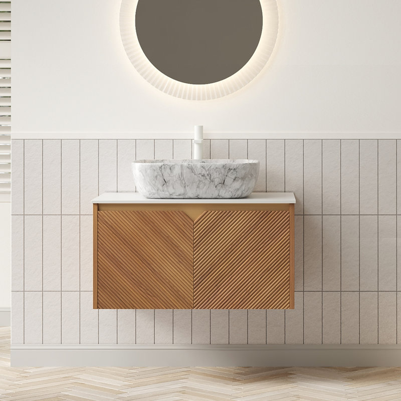 Meuble-lavabo 30 po Volakas, Chêne brun, L 30 po, Blanc