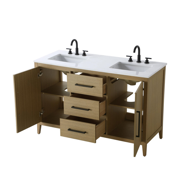 54 Inch Double Bathroom Vanity, Honey Brown