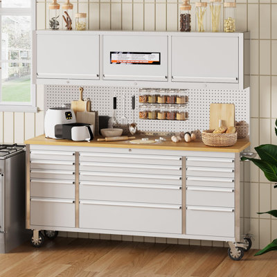 Établi de garage 72 po 72 po avec 15 tiroirs - Coffre à outils en acier pour atelier ou garage