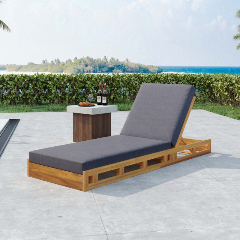 LOUNGE CHAISE SET, ACACIA WOOD WITH WATER-RESISTANT LOUNGE CUSHIONS (4 INCH THICK) - MATCHING VERSION AVAILABLE