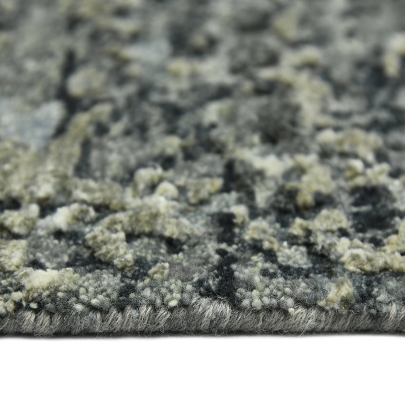 Annastashia Abstract Handmade Hand-Knotted Indoor Use Only Area Rug in Gray/Light Blue/Ivory, Rectangle 2' x 3'