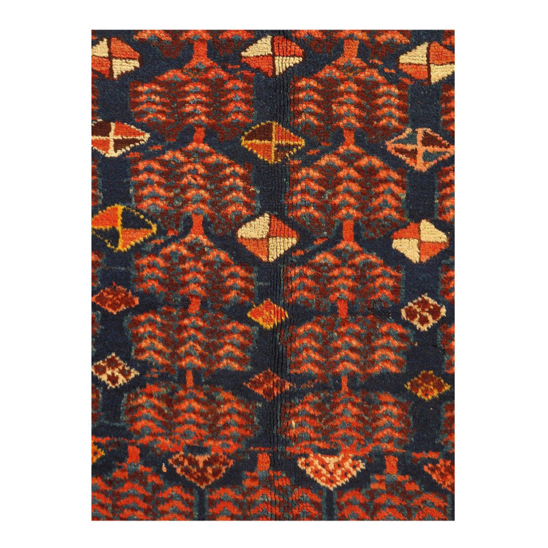 Tapis bleu marine / brun à motif oriental en laine / coton 4 pi 4 po x 6 pi 5 po Oriental