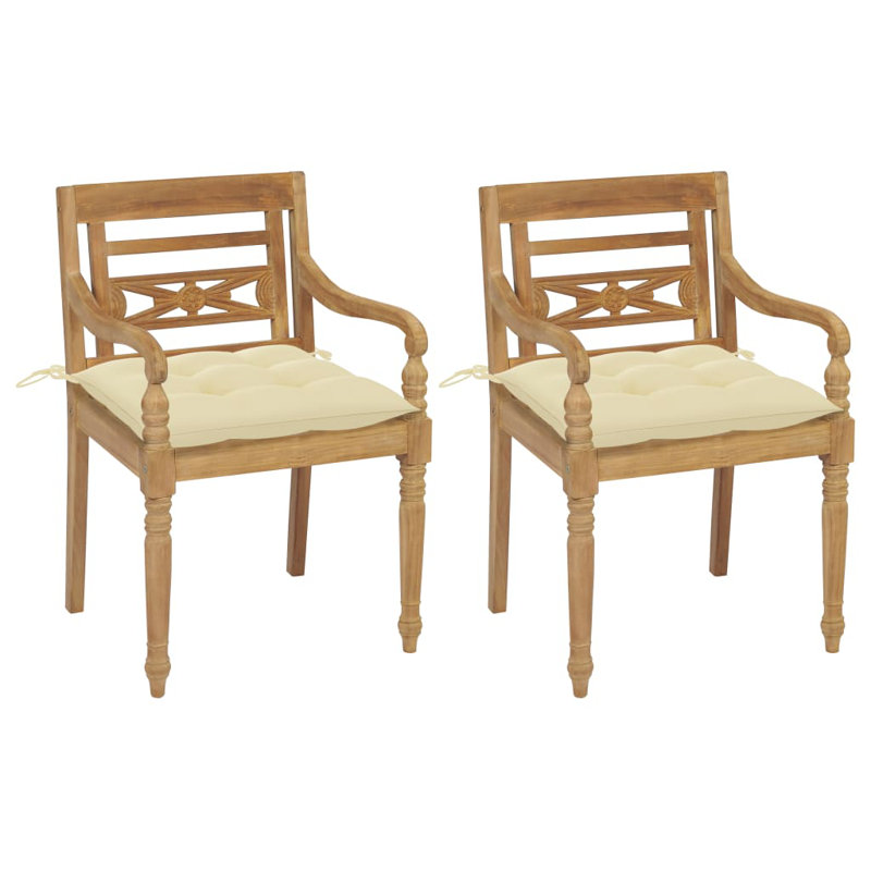 Chaise de patio en teck avec coussins Orenthal, Blanc crème