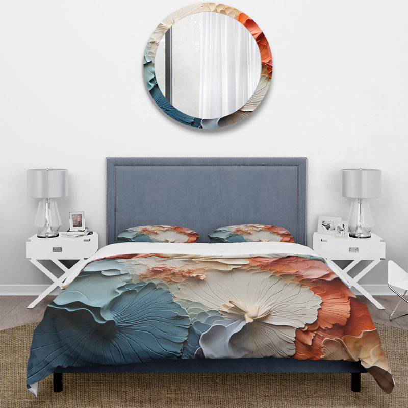 Ensemble de housse de couette abstrait beige et orange Custards Collage II, Housse de couette simple et deux taies décorative