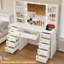 Bureau de coiffeuse avec miroir et lumières, prise de courant, coiffeuse de maquillage avec 11 tiroirs, 4 tablettes de rangement ouvertes et 5 crochets, 3 modes d'éclairage réglables en luminosité, coiffeuse pour chambre à coucher, blanc-1635584594-1665196061