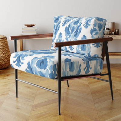 Chaise d'appoint Boho - Fauteuil bleu et blanc à accoudoirs ikat bleu