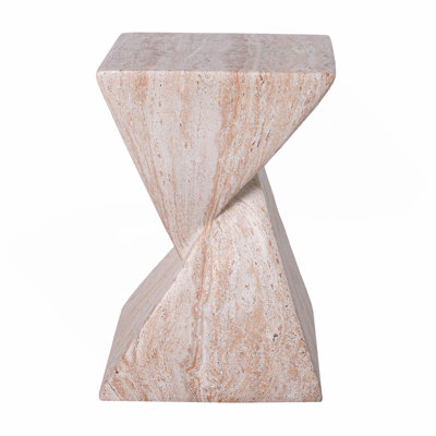 18.5"H Modern Outdoor Concrete Side Table, Patio End Table with Sculptural Fluted Design, Weather-Resistant Geometric Minimalism Accent Table for Garden, Balcony & Poolside, Beige Marble