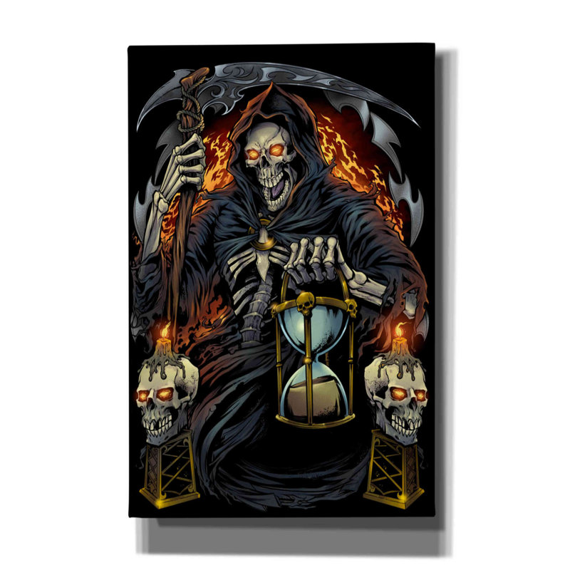 Aatiqa Grim Reaper avec sablier sur toile, H 40 po x l 26 po x P 1,5 po