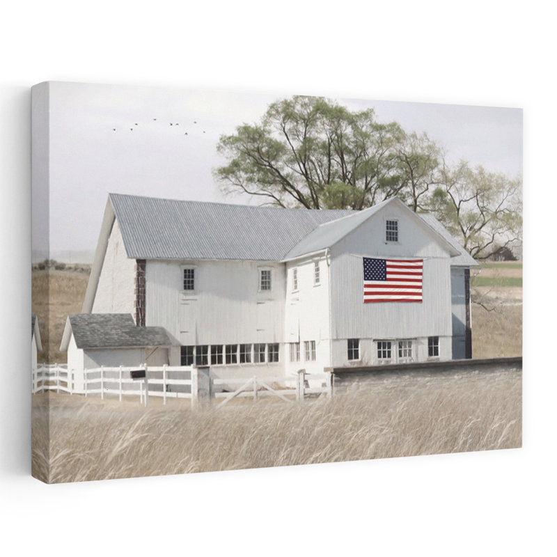 Patriotique grange, paysage contemporain abstrait, art d'été, H 24 po x l 36 po