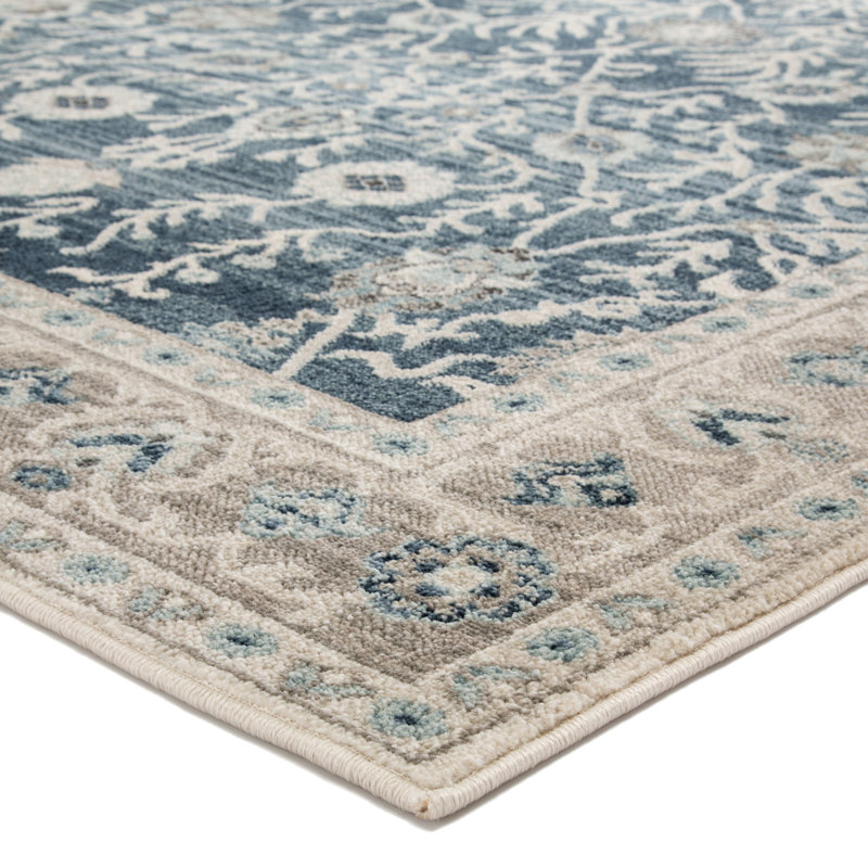Tapis bleu foncé/gris clair oriental Philbrick, Rectangle 5 pi 3 po x 7 pi 10 po