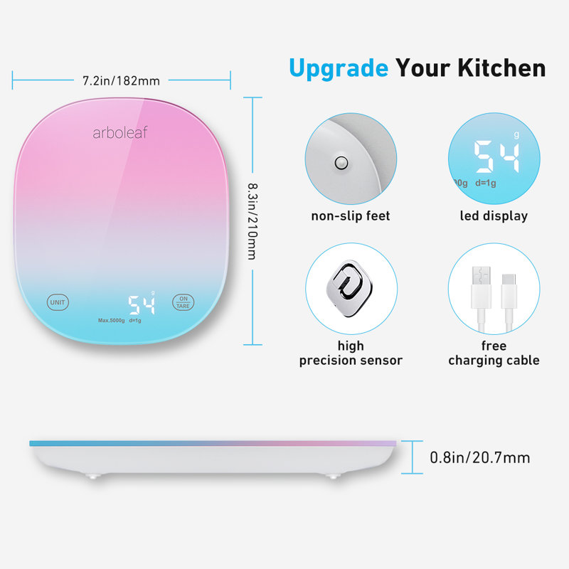 Arboleaf - Smart Food Kitchen Scale with Nutritional Calculator, USB Rechargeable, Grams and Ounces - Colour