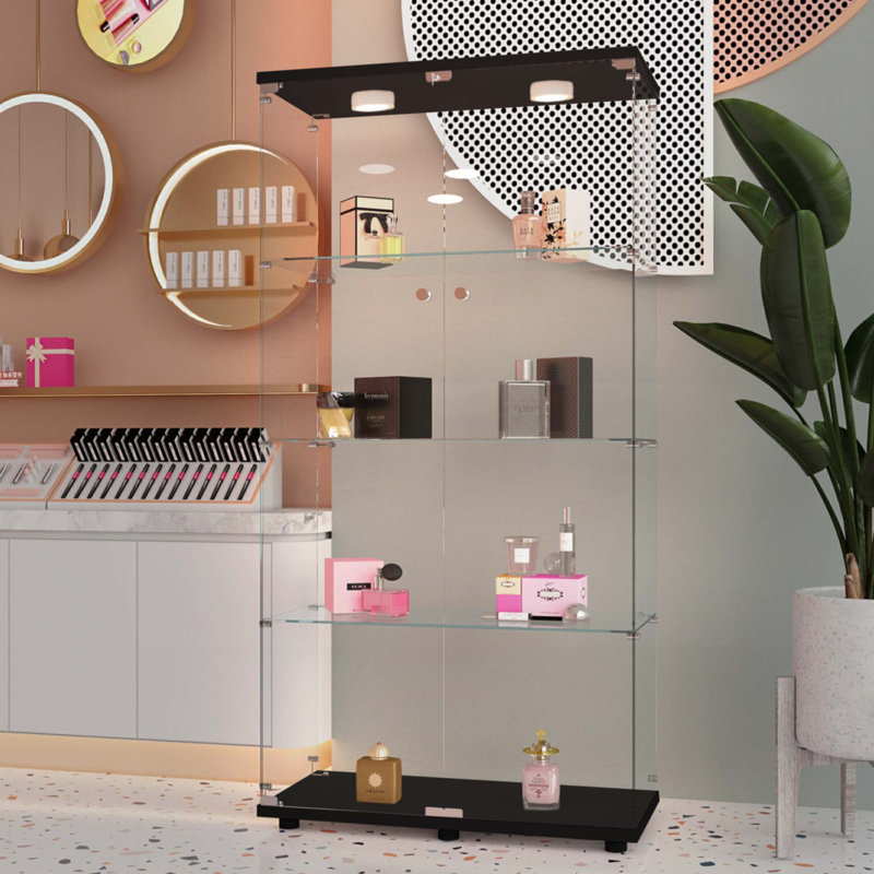 Vitrine en verre trempé, H 64,69 po x l 30,91 po x P 13,58 po, Noir