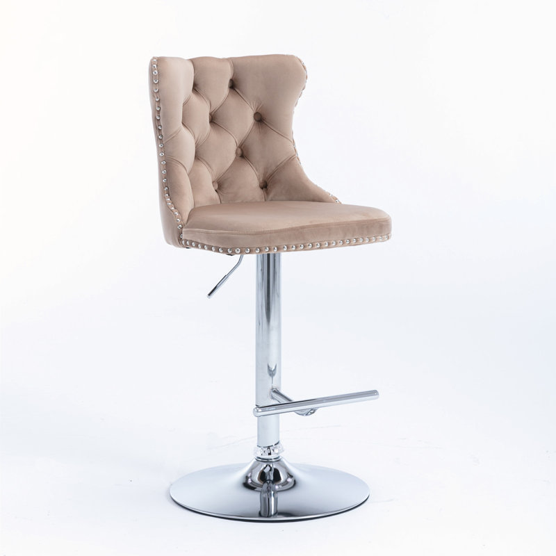 Kennasyn Swivel Upholstered Adjustable Height Counter Stool, Chrome/Khaki