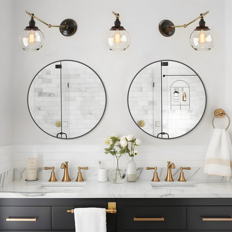 Karrina Round Metal Accent Mirror, 24" x 24", Black