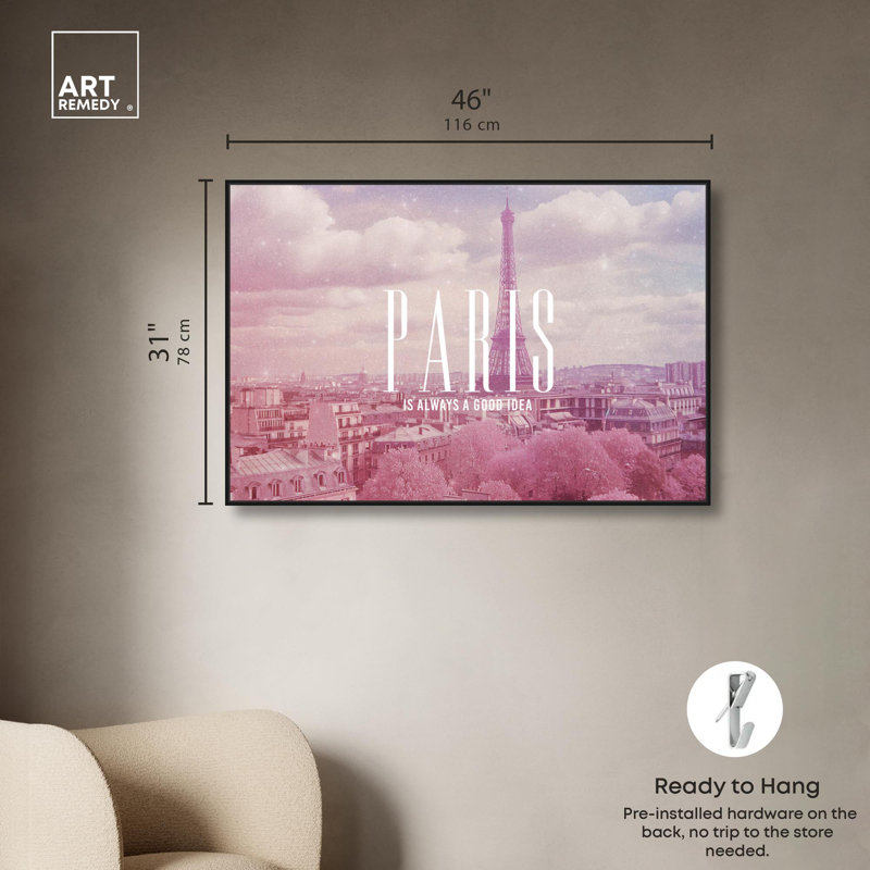 «Paris is Always a Good Idea» par Glam Art sur toile, Cadre noir, H 31 po x l 46 po